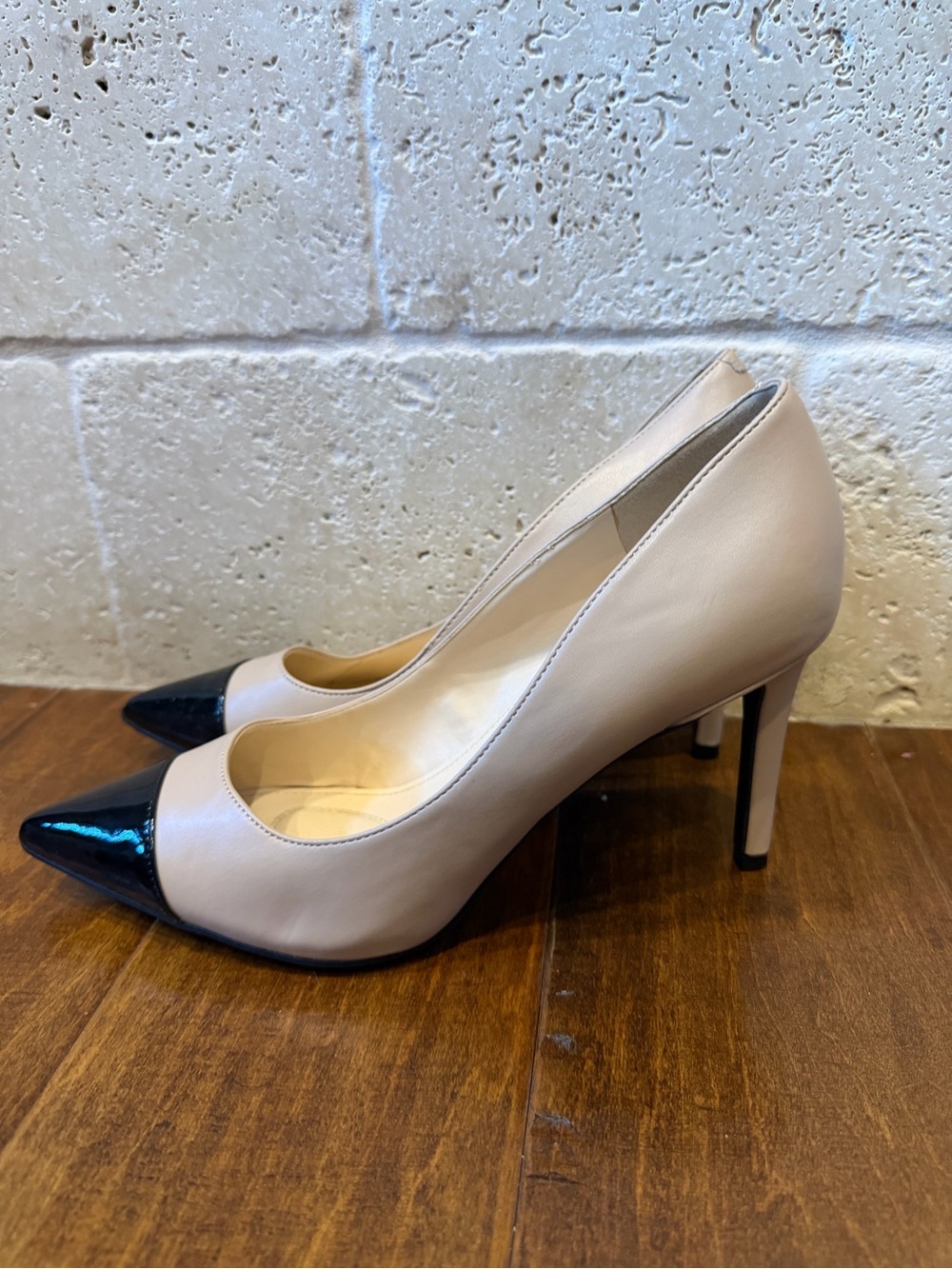 Nine West Two-Tone Pointed Toe Pumps in Cream and Black